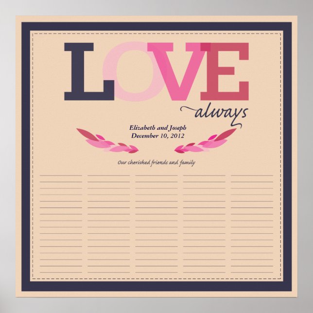 Love Birds Keepsake Wedding Signature Poster (Front)