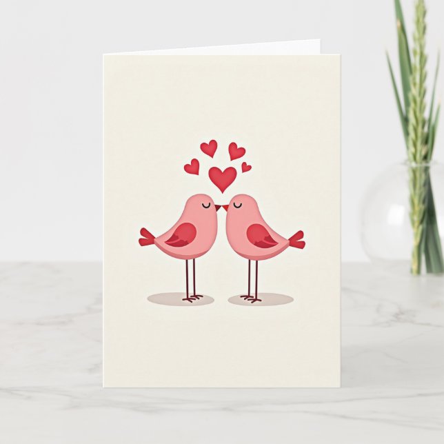 Love Birds Kissing Hearts Card (Front)