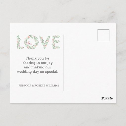 Love Birds & Letters Thank You Postcard | Zazzle