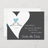 Love Birds Light Blue Heart Wedding Save The Date Announcement Postcard (Front/Back)