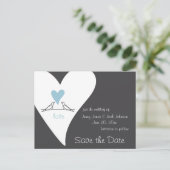 Love Birds Light Blue Heart Wedding Save The Date Announcement Postcard (Standing Front)