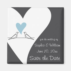 Love Birds Light Blue Heart Wedding Save The Date Magnet