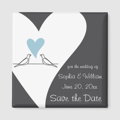 Love Birds Light Blue Heart Wedding Save The Date Magnet