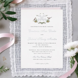 Love Birds "M" Monogram Foil Wedding Invitation