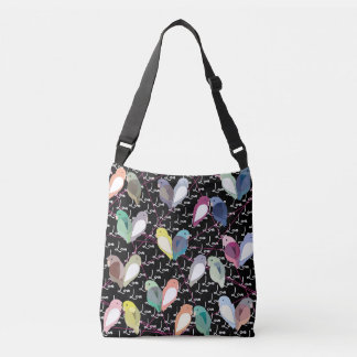 Love Birds - many - white love - pink lines - Tote