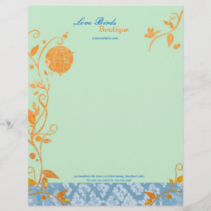 Love Birds Mint Green Cosmetology Business Letterhead