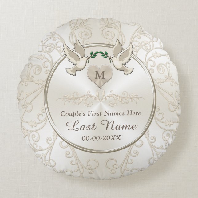 Love Birds Monogram Personalized Wedding Pillows (Front)