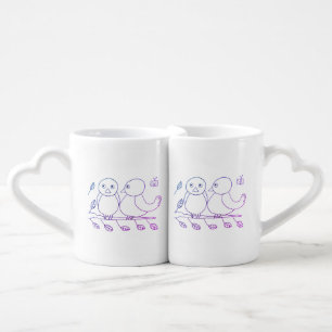 Love Birds Mug Set with Heart-Shaped Handles