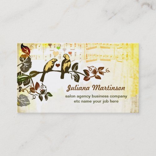 love birds music notes vintage business card