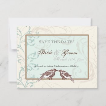 Love Birds 'n Lace - Aqua Save The Date Card by AudreyJeanne at Zazzle