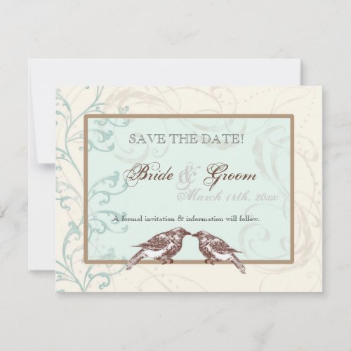 Love Birds n Lace _ Aqua Save the Date Card