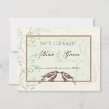 Love Birds 'n Lace - Mint Save The Date Card by AudreyJeanne at Zazzle