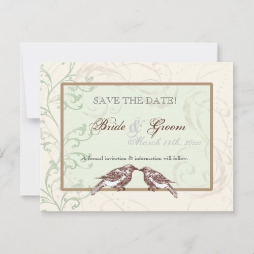 Love Birds n Lace _ Mint Save the Date Card