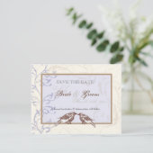 Love Birds 'n Lace - Periwinkle Save the Date Card (Standing Front)