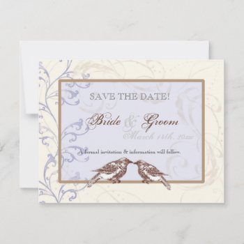 Love Birds 'n Lace - Periwinkle Save The Date Card by AudreyJeanne at Zazzle