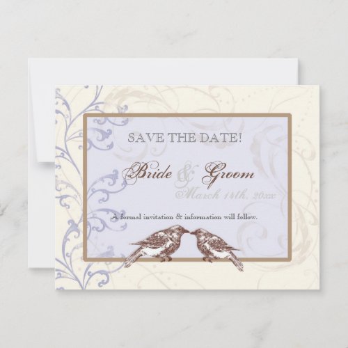 Love Birds n Lace _ Periwinkle Save the Date Card