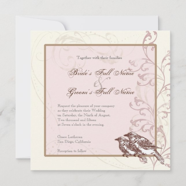 Love Birds 'n Lace - Rose Wedding Invitation (Front)