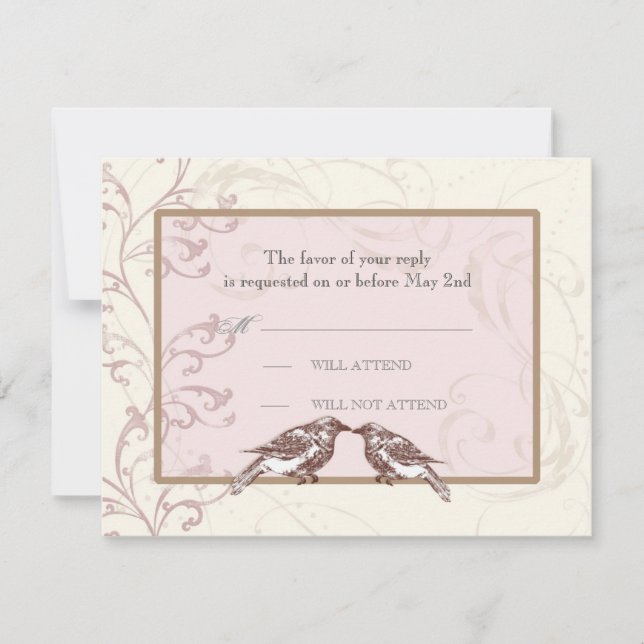 Love Birds 'n Lace - Rose Wedding Response Card (Front)