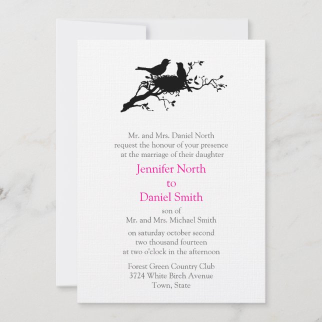 Love Birds Nest Silhouette Wedding Invitations (Front)