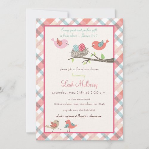 Love Birds Nest - Trendy Scripture Baby Shower Custom Invitation