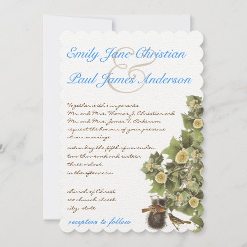 Love Birds Nesting Aqua Blue Font Wedding Invitation