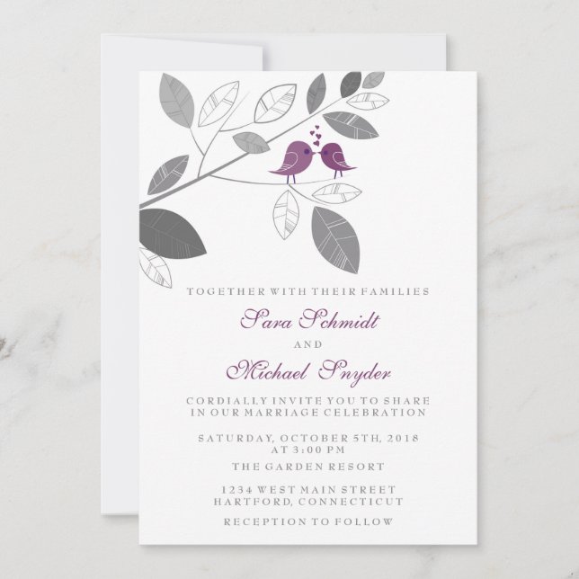 Love Birds on a Branch Wedding Invitation (Front)