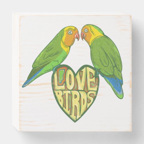 Love birds on a heart wooden box sign