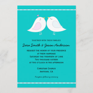 Love Birds on Aqua Background Wedding Invitation