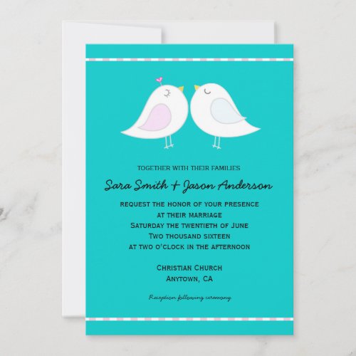 Love Birds on Aqua Background Wedding Invitation