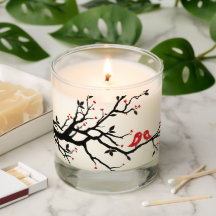 Love Birds on Branch – Romantic Red Heart Tree Art