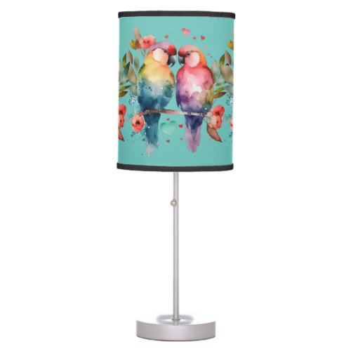 Love Birds on branch surrounded by hearts Table Lamp