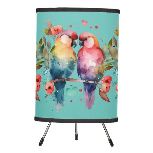 Love Birds on branch surrounded by hearts Tripod Lamp