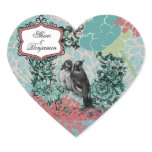 Love Birds on Floral Wreath Heart Stickers