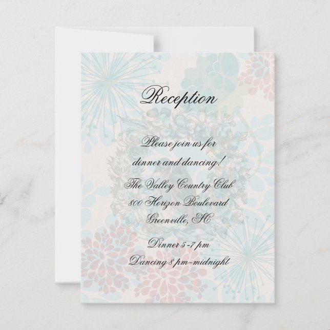 Love Birds on Floral Wreath Reception Card (Front)