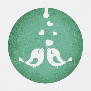 Love Birds on Green Metal Ornament