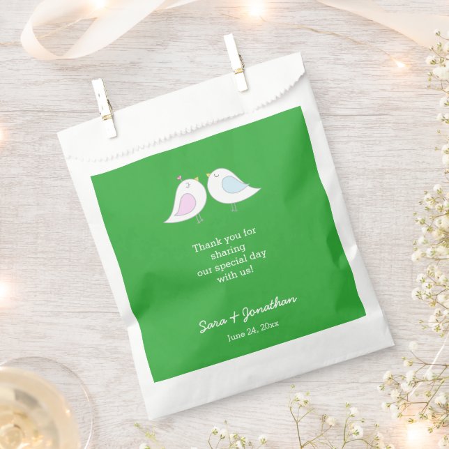 Love Birds on Green Wedding Thank You Favor Bag (Clipped)