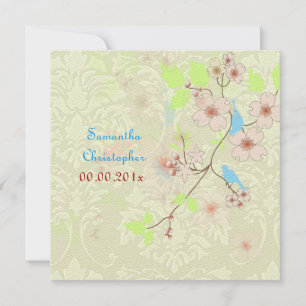 Love Birds on ivory damask Wedding Invitations