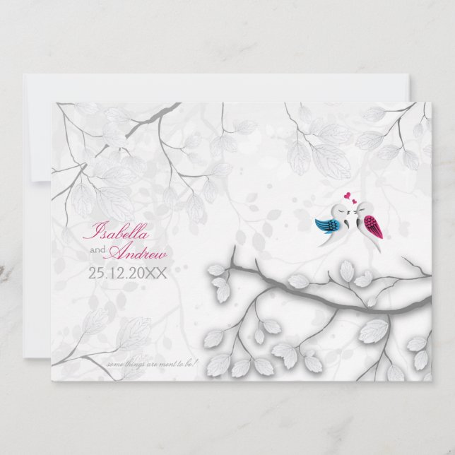 Love Birds on Magic White Wedding Invitation (Front)