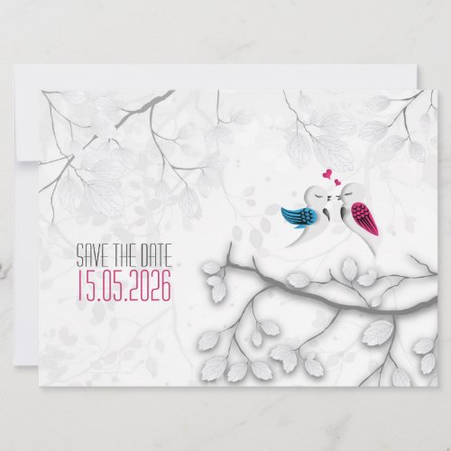 Love Birds on Magical White _Wedding Save the Date