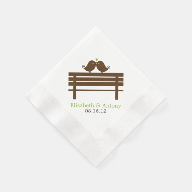 Love Birds on Park Bench {green} Napkins (Corner)