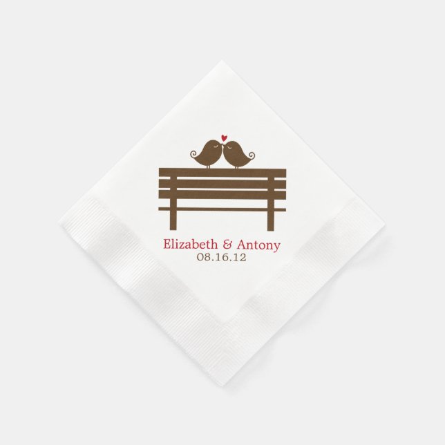 Love Birds on Park Bench {red} Paper Napkins (Corner)