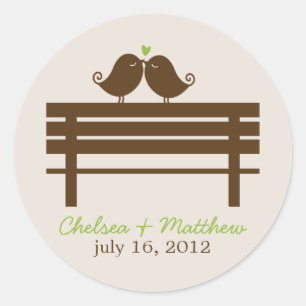 Love Birds on Park Bench Wedding Classic Round Sticker