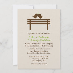 Love Birds on Park Bench Wedding Invitation