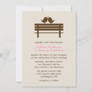 Love Birds on Park Bench Wedding Invitation