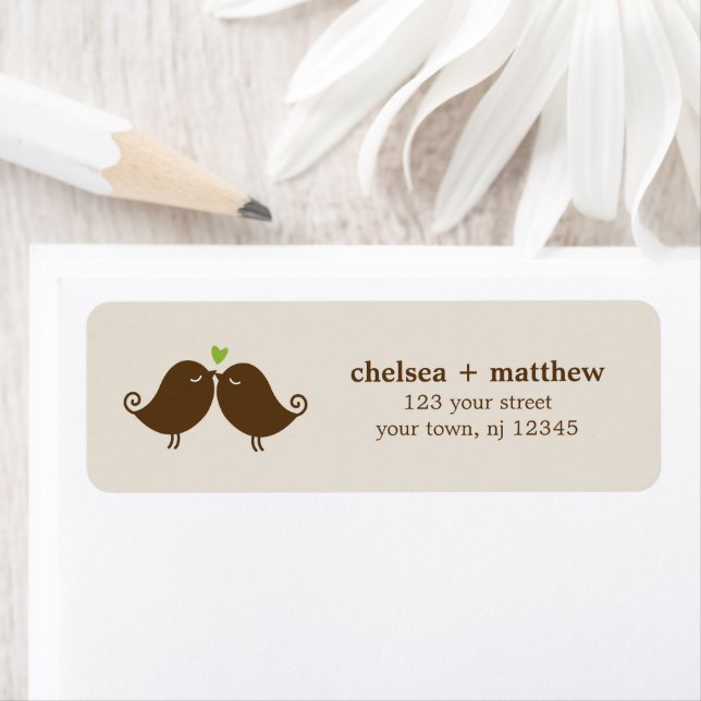 Love Birds on Park Bench Wedding Label (Insitu)