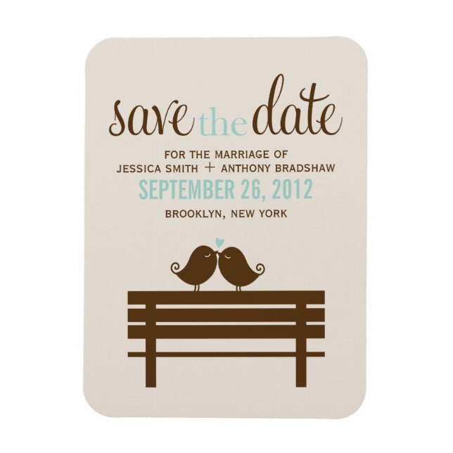 Love Birds on Park Bench Wedding Magnet (Vertical)