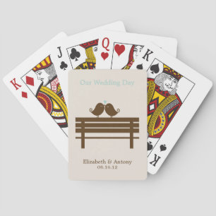 Love Birds on Park Bench Wedding Poker Cards