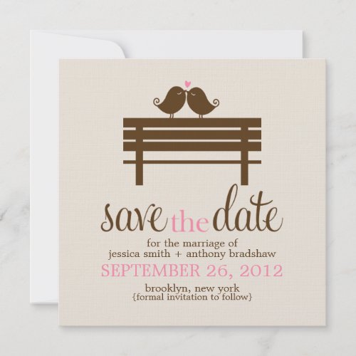 Love Birds on Park Bench Wedding Personalized Invitation
