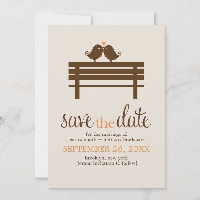 Love Birds on Park Bench Wedding Save The Date (Front)