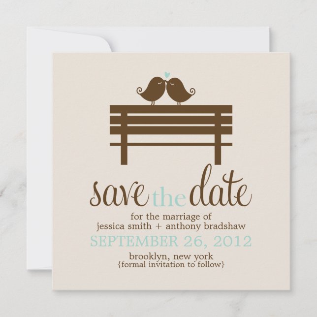 Love Birds on Park Bench Wedding Save The Date (Front)